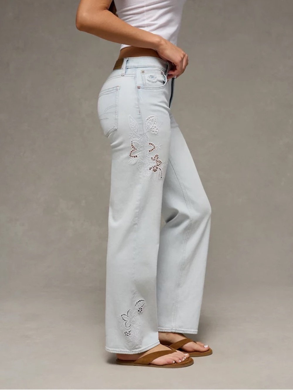 American Eagle High-Waisted Embroidered Floral Stovepipe Jeans